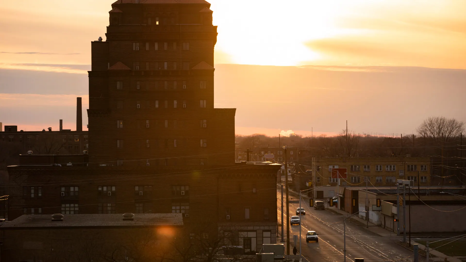 Downtown Gary, Indiana at sunset